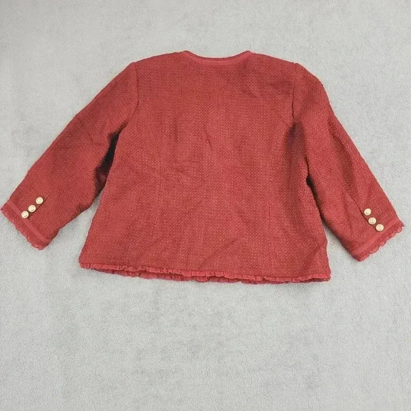 Joan Rivers Red Textured Button-Up Blazer Acrylic Wool Blend Womens 20W 28CT - Picture 2 of 11